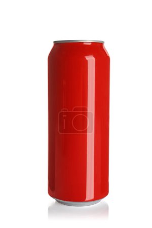 Red aluminum can with drink isolated on white