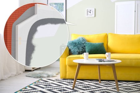 Photo for Layered scheme of wall insulation and stylish room interior - Royalty Free Image