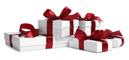 Photo for Many boxes with Christmas gifts on white background - Royalty Free Image