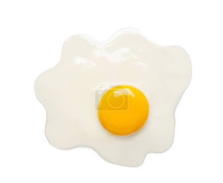 Foto de Sabroso huevo de pollo frito aislado en blanco, vista superior - Imagen libre de derechos