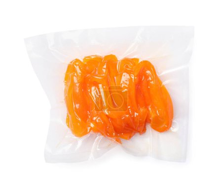 Photo for Vacuum pack of bell pepper isolated on white, top view - Royalty Free Image