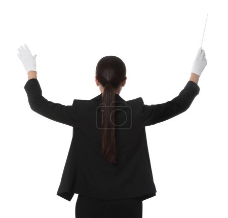 Foto de Conductor profesional con bastón sobre fondo blanco, vista trasera - Imagen libre de derechos