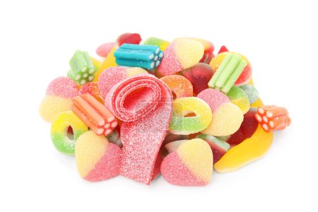 Foto de Montón de diferentes caramelos de gelatina sobre fondo blanco - Imagen libre de derechos