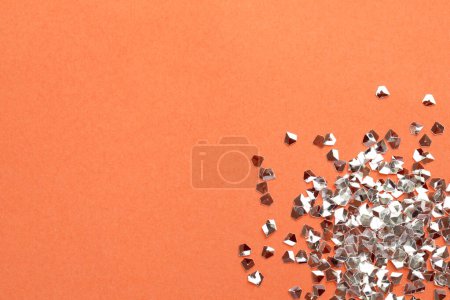 Photo for Pile of shiny glitter on pale pink background, flat lay. Space for text - Royalty Free Image