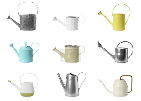 Photo for Set with different watering cans on white background - Royalty Free Image