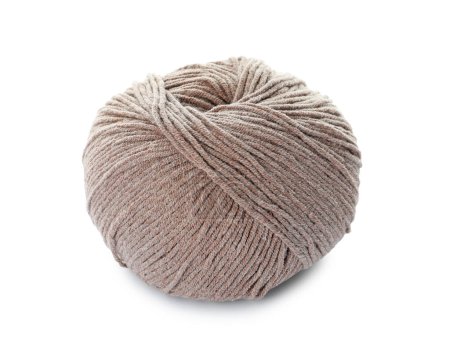 Foto de Hilado de lana marrón claro suave aislado en blanco - Imagen libre de derechos
