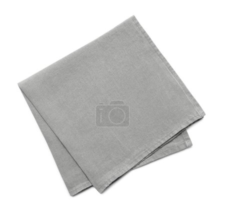 Grey fabric napkin on white background, top view