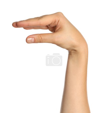 Photo for Woman gesturing on white background, closeup of hand - Royalty Free Image