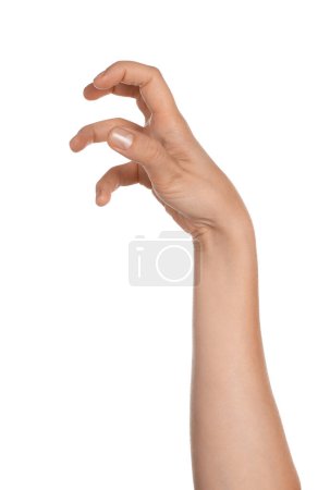 Téléchargez les photos : Femme gestuelle sur fond blanc, gros plan de la main - en image libre de droit