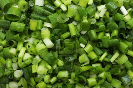 Photo for Fresh green onion as background, top view - Royalty Free Image