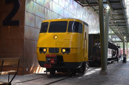 Photo for Utrecht, Netherlands - July 23, 2022: Old yellow train on display in Spoorwegmuseum - Royalty Free Image