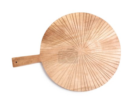 Photo for Round wooden cutting board isolated on white, top view - Royalty Free Image