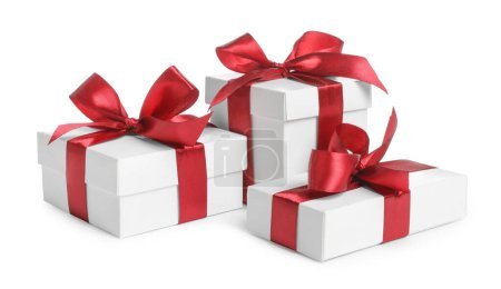 Photo for Many boxes with Christmas gifts on white background - Royalty Free Image
