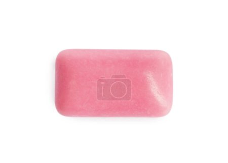 One pink chewing gum isolated on white, top view