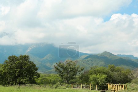 Photo for Picturesque view of mountains and green meadow - Royalty Free Image