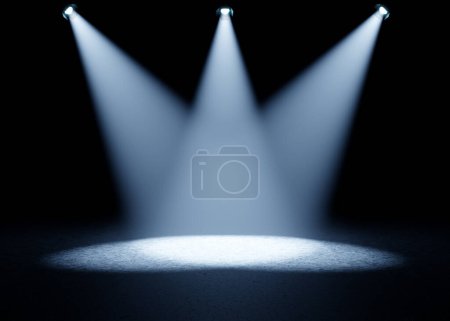 Bright spotlights in dark room. Performance equipment