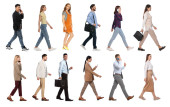 Collage with photos of people wearing stylish outfit walking on white background Stickers #624376740