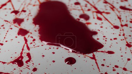 Photo for Stain and splashes of blood on light grey background, closeup - Royalty Free Image