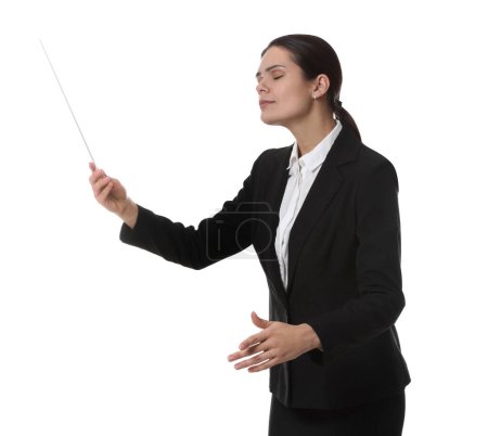 Foto de Conductor joven profesional con bastón sobre fondo blanco - Imagen libre de derechos