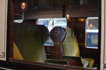 Photo for Utrecht, Netherlands - July 23, 2022: Railway wagon in Spoorwegmuseum, view through window - Royalty Free Image