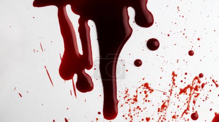Photo for Stain and splashes of blood on light grey background - Royalty Free Image