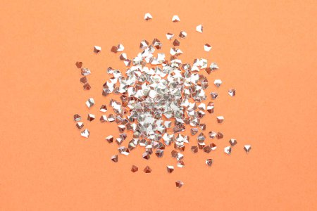 Photo for Pile of shiny glitter on pale pink background, flat lay - Royalty Free Image