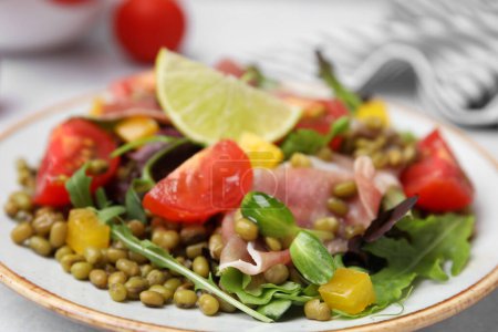 Photo for Plate of salad with mung beans, closeup view - Royalty Free Image