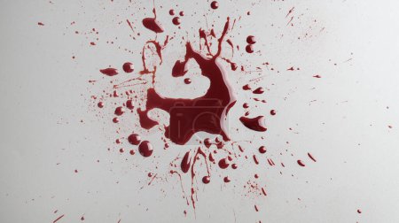 Photo for Stain and splashes of blood on light grey background, top view - Royalty Free Image