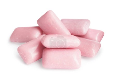 Heap of tasty sweet chewing gums on white background