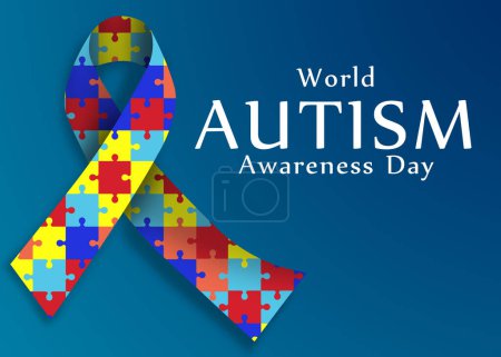 Photo for World Autism Awareness Day. Colorful puzzle ribbon in blue background - Royalty Free Image