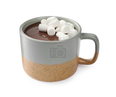 Photo for Cup of delicious hot chocolate with marshmallows on white background - Royalty Free Image