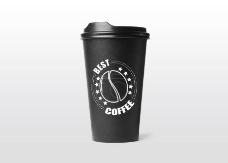Foto de Taza de papel para llevar con frase impresa Mejor café aislado en blanco - Imagen libre de derechos