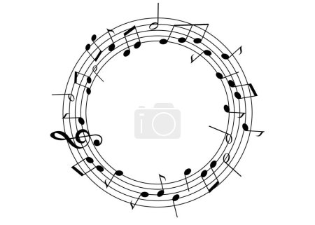 Téléchargez les photos : Cadre du bâton avec clef aigu et notes musicales sur fond blanc - en image libre de droit