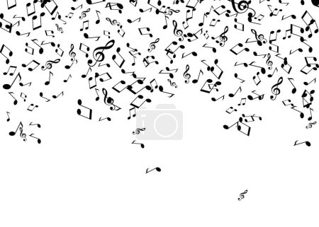 Foto de Muchas notas musicales y claves agudas cayendo sobre fondo blanco - Imagen libre de derechos