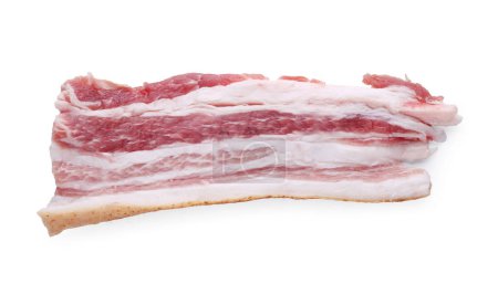 Slice of tasty pork fatback isolated on white, top view