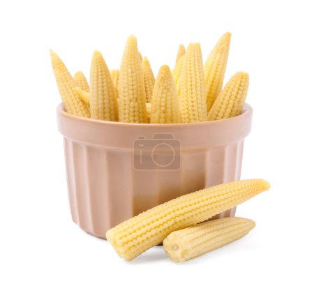 Foto de Bowl and pickled baby corn isolated on white - Imagen libre de derechos