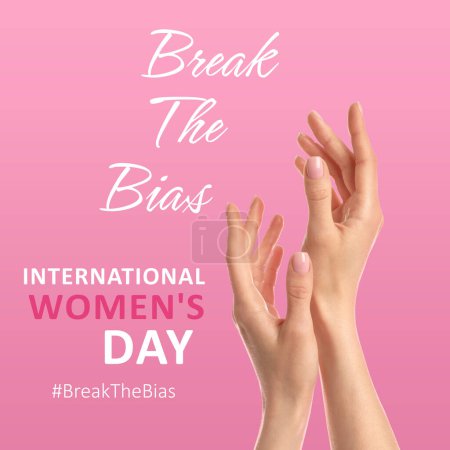 Photo for International Women's Day, Break The Bias. Closeup view of woman on pink background - Royalty Free Image