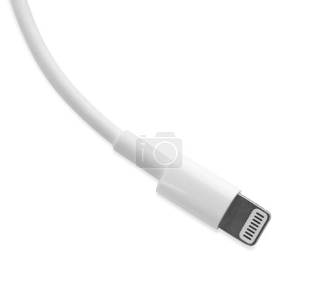 Téléchargez les photos : USB lightning cable isolated on white, top view. Modern technology - en image libre de droit