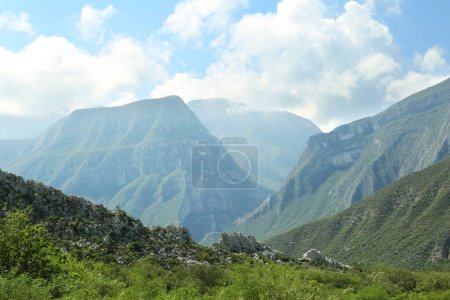 Photo for Picturesque view of beautiful mountain and trees under cloudy sky - Royalty Free Image