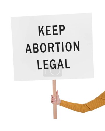 Foto de Woman holding placard with phrase Keep Abortion Legal on white background, closeup. Abortion protest - Imagen libre de derechos