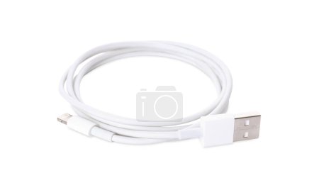 Téléchargez les photos : USB cable with lightning connector isolated on white - en image libre de droit