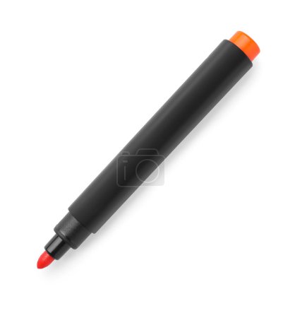 Photo for Bright orange marker isolated on white, top view. School stationery - Royalty Free Image