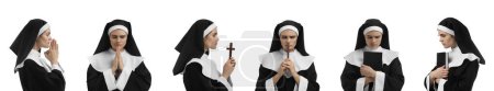 Téléchargez les photos : Collage with photos of young nun praying on white background - en image libre de droit