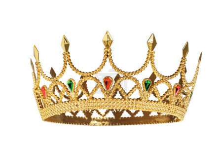 Téléchargez les photos : Beautiful gold crown with gems isolated on white - en image libre de droit