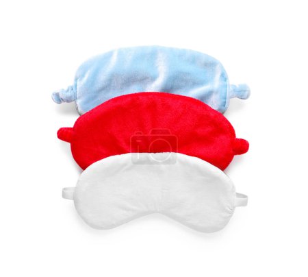 Photo for Three soft sleep masks isolated on white, top view - Royalty Free Image