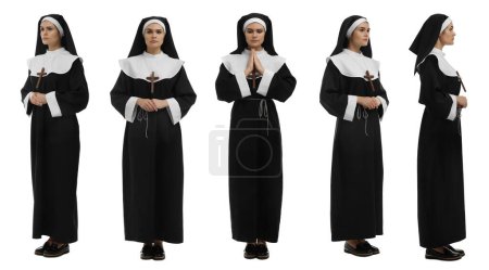 Téléchargez les photos : Collage with photos of young nun on white background - en image libre de droit