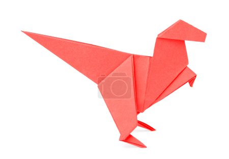 Photo for Origami art. Handmade red paper dinosaur on white background - Royalty Free Image