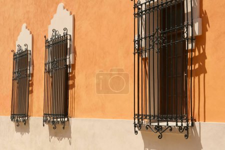 Photo for Exterior of building with beautiful windows and steel grilles - Royalty Free Image