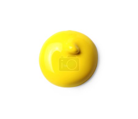 Photo for Sample of yellow paint on white background, top view - Royalty Free Image
