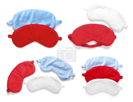 Photo for Set of soft sleep masks on white background, top view - Royalty Free Image